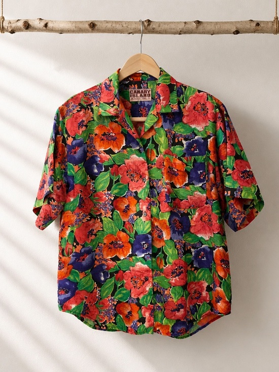 canary island adventure and travel co. Tops - Canary Island 100% Silk Button Down Shirt | Multicolour Floral | Quiet Luxury